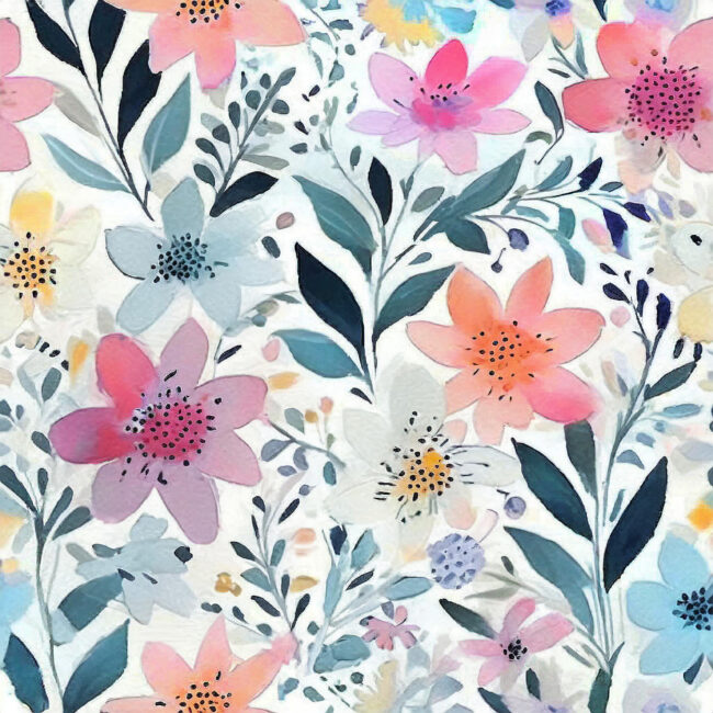 motifs répétés de petites fleurs en aquarelle couleur roses et bleu6